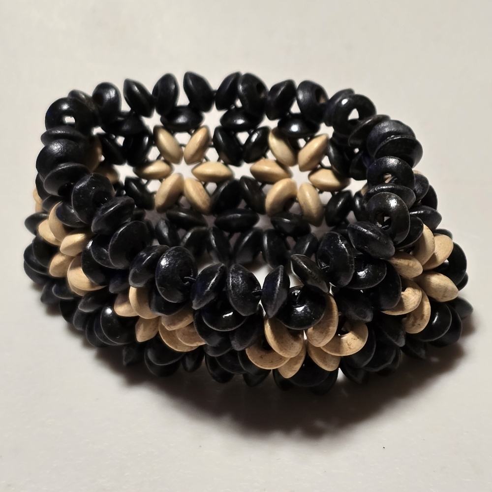 Vtg Hawaiian Stretchy Wood Beaded Flower Bracelet Lot 4